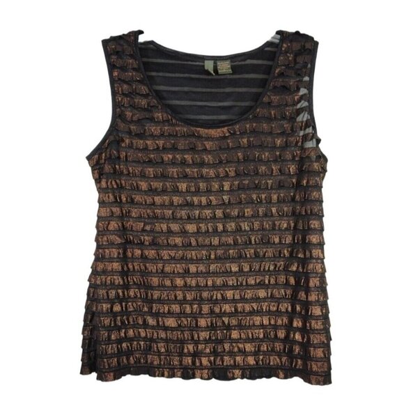 Serenade Layered Knit Tank Top Women Size L Metallic Brown Black Sleeveless - Picture 1 of 5